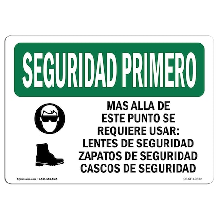 Signmission OSHA Sign, Glasses Shoes Spanish, 10in X 7in Rigid Plastic, 10" W, 7" H, Landscape OS-SF-P-710-L-10872